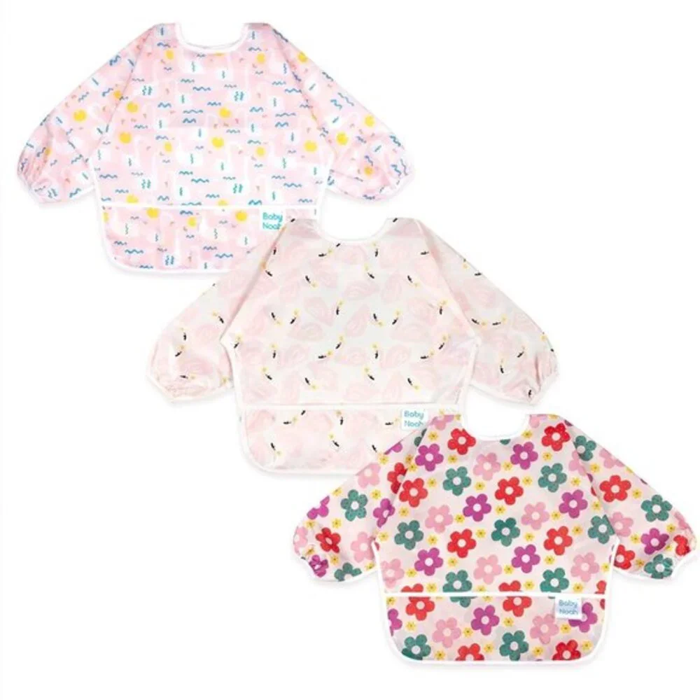 3 Pcs Long Sleeved Bib Set|Baby Waterproof Bibs‎ with Pocket Bundle|Toddler Bib